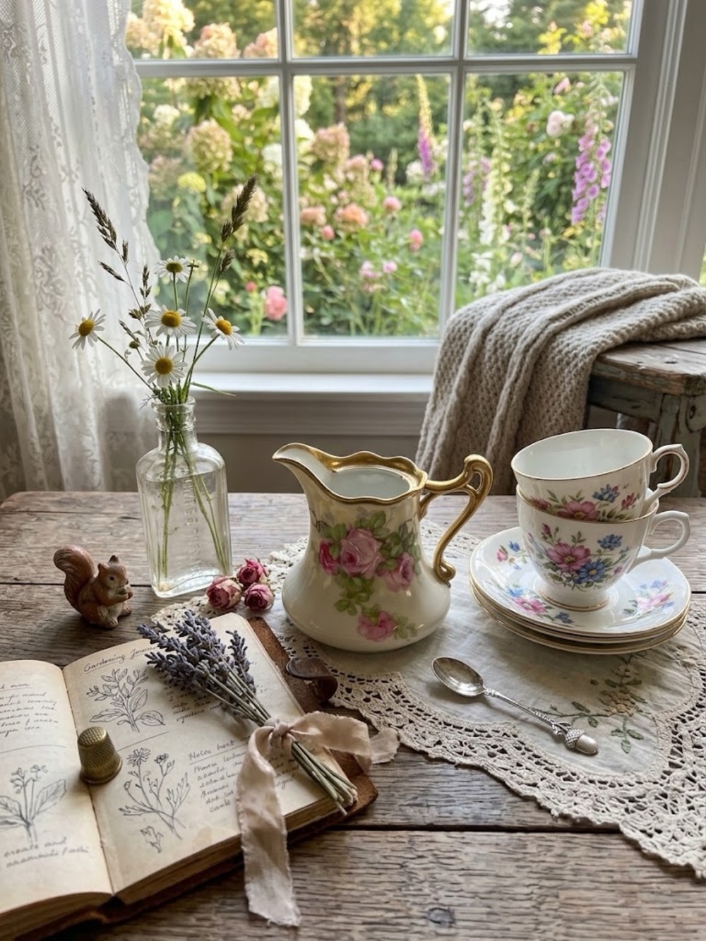 Vintage Floral Porcelain Creamer White with Pink Roses
